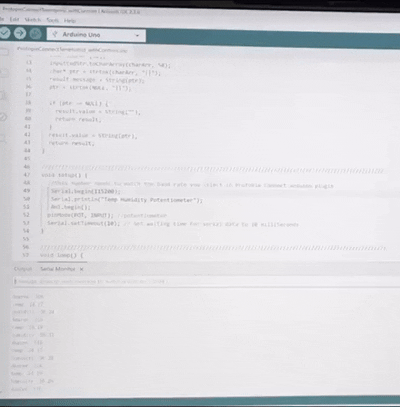 After downloading those two plugins into the code, open the Serial Monitor and you'll see data continuously refreshing.